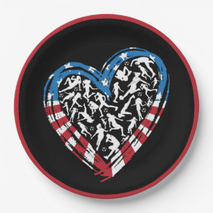 Assiettes En Carton Drapeau américain - Coeur de football féminin
