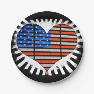 Assiettes En Carton Drapeau américain du coeur patriotique