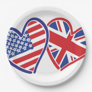Assiettes En Carton Drapeau américain et britannique Coeurs