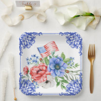 Drapeau américain floral rouge, blanc et bleu