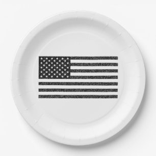Assiettes En Carton Drapeau américain noir et blanc Vintage rétro