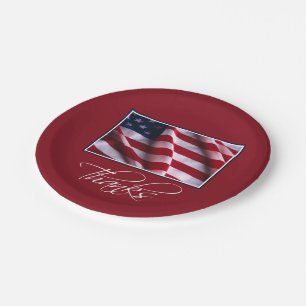 Assiettes En Carton Drapeau Américain Patriotique Merci en Rouge