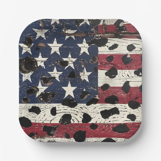 Assiettes En Carton Drapeau américain rustique imprimé léopard (2) (Recto)