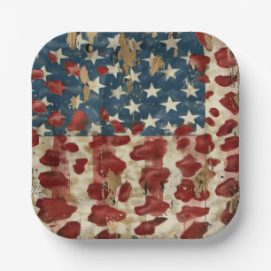 Assiettes En Carton Drapeau américain rustique imprimé léopard (6)