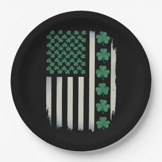 Assiettes En Carton Drapeau américain Shamrock Jour de la Saint Patric (Devant)