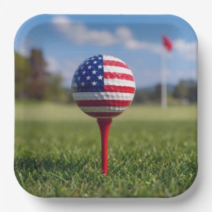 Assiettes En Carton Drapeau américain sur un ballon de golf