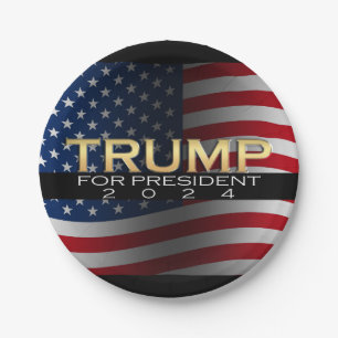 Assiettes En Carton Drapeau américain Trump 2024 Gold Patriotic