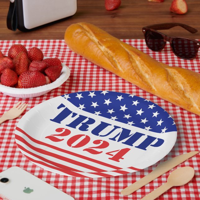 Assiettes En Carton Drapeau américain Trump 2024 Plaque papier républi (Pique-nique)
