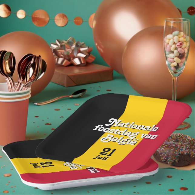 Assiettes En Carton Drapeau belge néerlandais Fête nationale van Belgi (Multi)