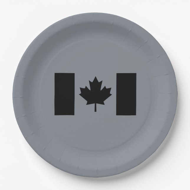Assiettes En Carton Drapeau canadien élégant en noir (Devant)