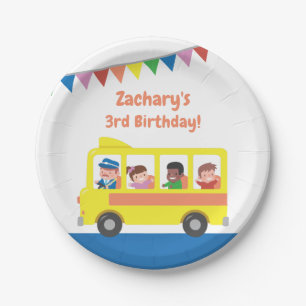 Assiettes En Carton Drapeau de décoration jaune Bus scolaire Enfants F