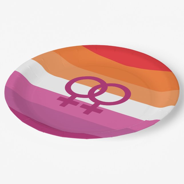 Assiettes En Carton Drapeau de fierté lesbienne WLW (Angle)