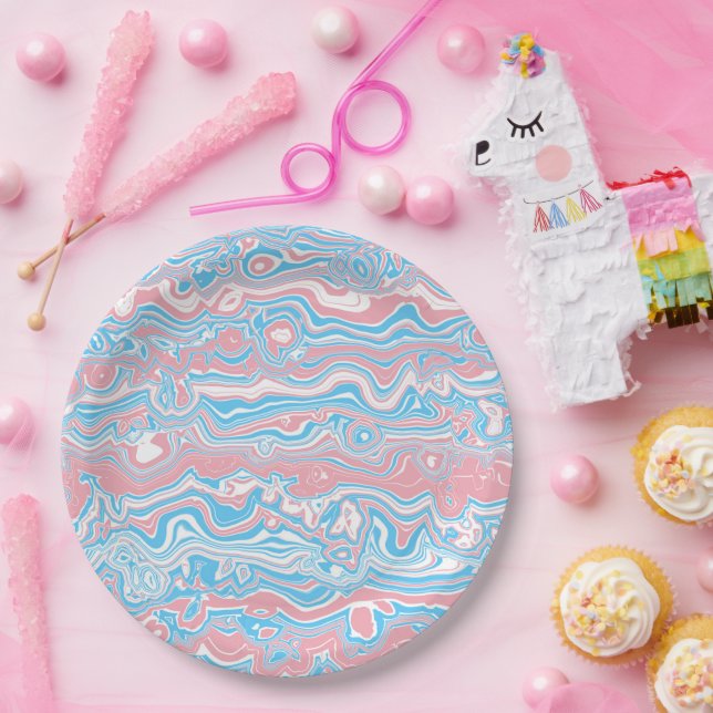 Assiettes En Carton Drapeau de la Trans Pride Trippy Boho Super Wavy (Fête)