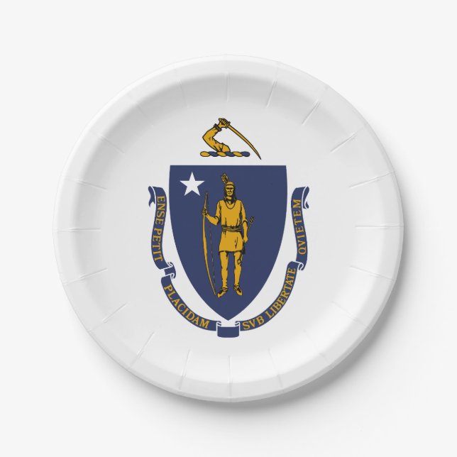 Assiettes En Carton Drapeau de l'État du Massachusetts (Devant)