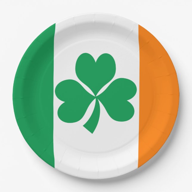 Assiettes En Carton Drapeau de l'Irlande Shamrock (Devant)