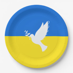 Assiettes En Carton Drapeau de l'Ukraine - La colombe de la paix - Lib