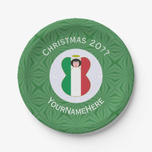 Assiettes En Carton Drapeau de Noël d'ange italien personnalisé
