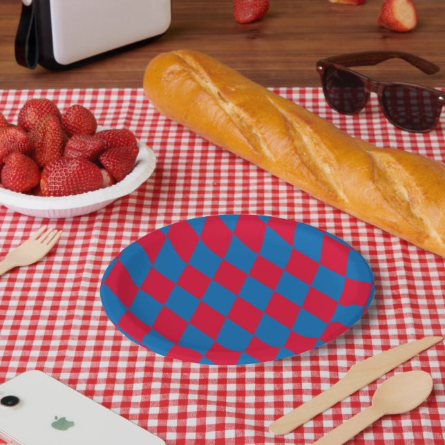 Assiettes En Carton Drapeau diamant Bavière bleu et rouge Motif (Pique-nique)