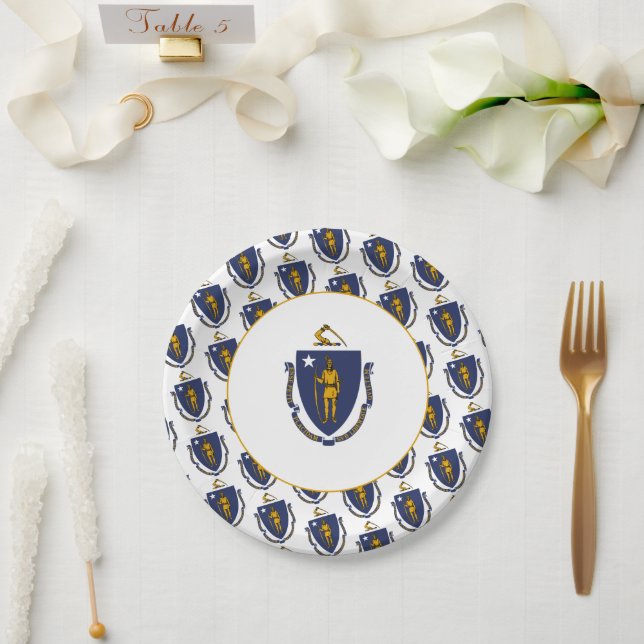 Assiettes En Carton Drapeau du Massachusetts (Mariage)