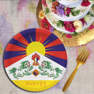 Assiettes En Carton Drapeau du Tibet et des lions de neige, mantra- L'