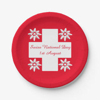 Assiettes En Carton Drapeau et edelweiss suisses