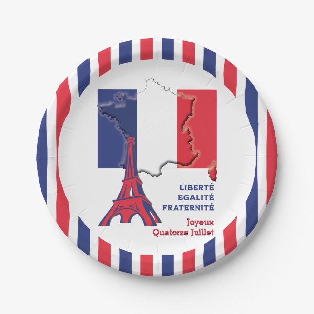 Assiettes En Carton Drapeau français de la journée Patriotique BASTILL (Devant)