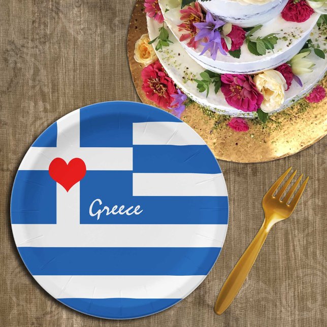 Assiettes En Carton Drapeau grec & Coeur - Grèce fans de voyage/sports (Créateur téléchargé)