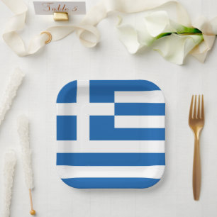 Assiettes En Carton Drapeau grec Grèce Bleu Blanc Serviette en papier