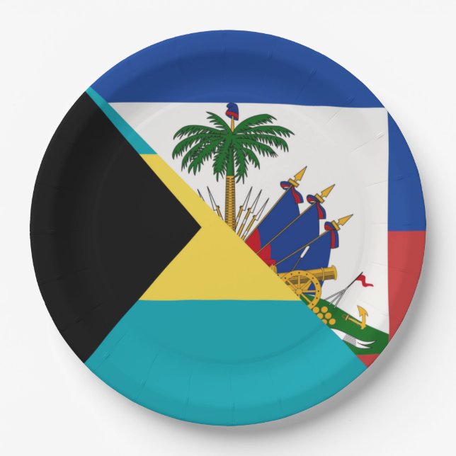 Assiettes En Carton Drapeau Haïti Bahamas | Drapeau bahaméen à moitié  (Devant)