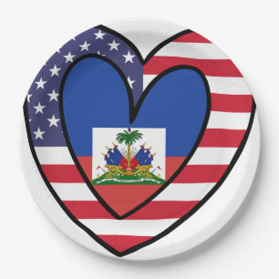 Assiettes En Carton Drapeau haïtien américain Coeur intérieur USA Haït