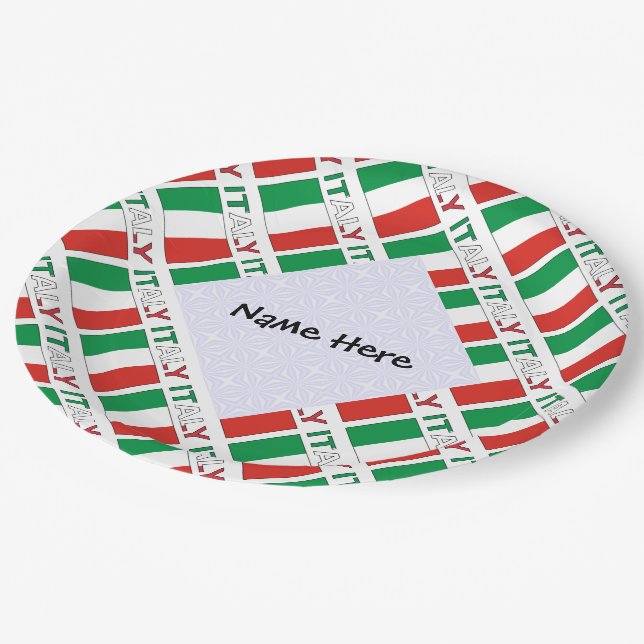 Assiettes En Carton Drapeau italien avec votre nom (Angle)