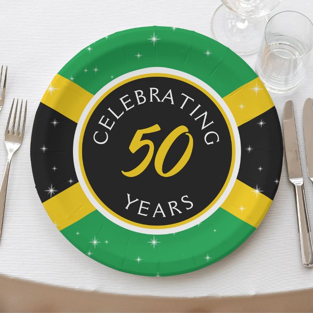 Assiettes En Carton Drapeau jamaïcain 50 ans Anniversaire (jamaica 50th birthday party paper plates)