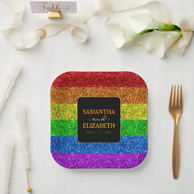 Assiettes En Carton Drapeau LGBT arc-en-ciel scintille gay lesbienne m (Mariage)
