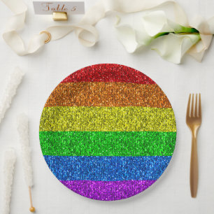 Assiettes En Carton Drapeau LGBT arc-en-ciel scintille gay lesbienne m