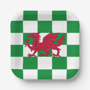 Assiettes En Carton Drapeau mystique de dragon celtique rouge du Pays