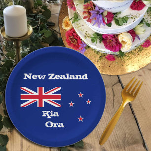 Assiettes En Carton Drapeau néo-zélandais & Kia Ora, fête, sport /rugb