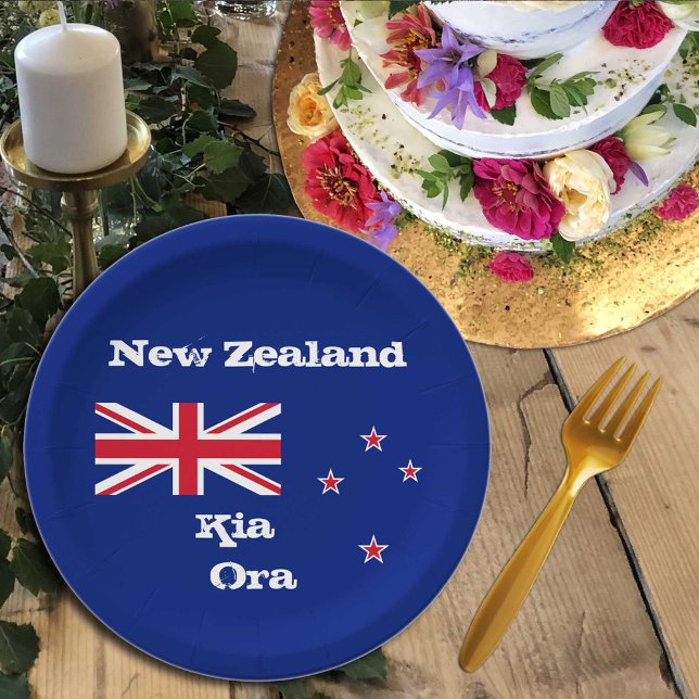 Assiettes En Carton Drapeau néo-zélandais & Kia Ora, fête, sport /rugb (Créateur téléchargé)