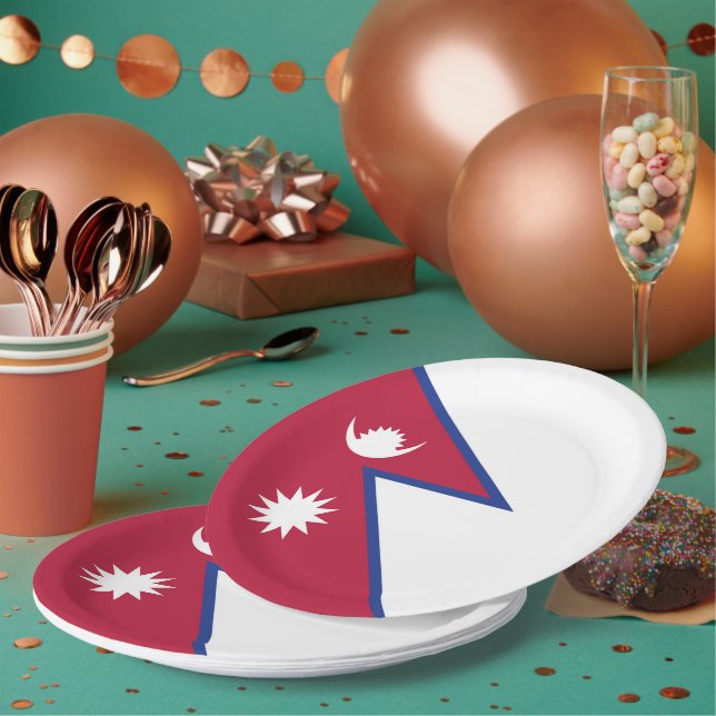 Assiettes En Carton Drapeau népalais (Multi)