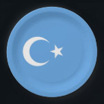 Assiettes En Carton Drapeau ouïghour du Turkestan oriental (Uyghurista<br><div class="desc">Ce dessin est orné du drapeau national de la Première République du Turkestan oriental, qui fut une république islamique sécessionniste de courte durée fondée en 1933. Le drapeau est connu sous le nom de Kökbayraq (К ө к а б р de la ), qui signifie "drapeau du ciel" ou "drapeau...</div>