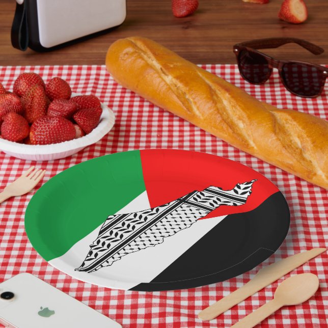 Assiettes En Carton Drapeau palestinien et carte avec Motif Keffiyeg (Pique-nique)