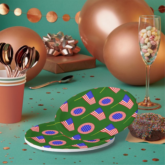Assiettes En Carton Drapeau patriotique américain Motif sur vert (Créateur téléchargé)