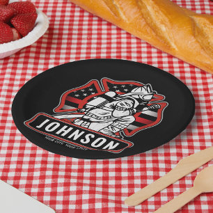 Assiettes En Carton Drapeau patriotique personnalisé de pompier