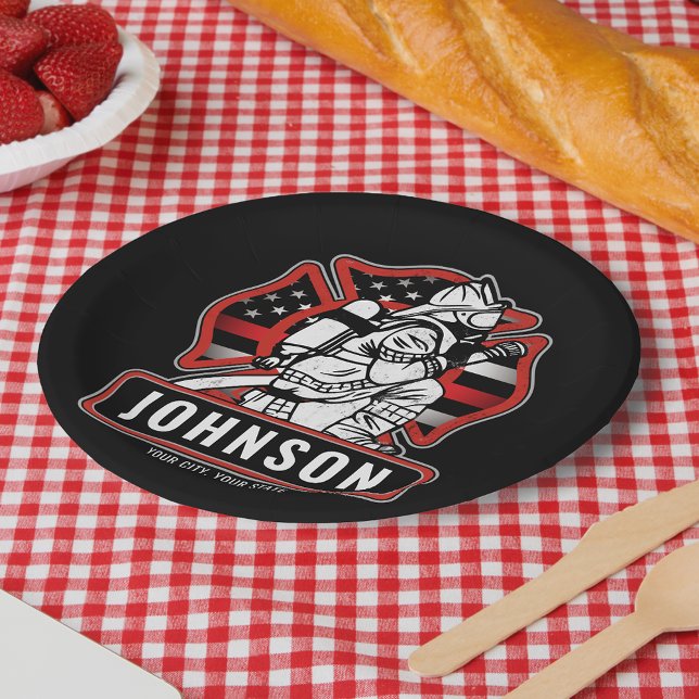 Assiettes En Carton Drapeau patriotique personnalisé de pompier (Créateur téléchargé)