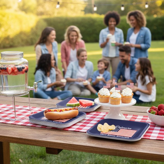 Assiettes En Carton Drapeau personnalisé Dieu béni l'Amérique (Personalized God Bless America Flag Paper Plates)