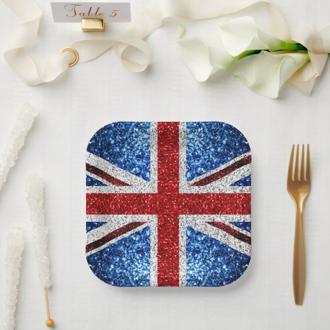 Assiettes En Carton Drapeau rouge bleu blanc brillant parties scintill (Mariage)