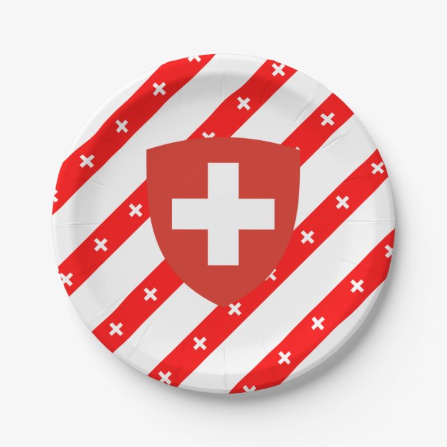 Assiettes En Carton Drapeau suisse à rayures (Devant)