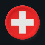 Assiettes En Carton Drapeau suisse (Suisse)<br><div class="desc">Ce dessin présente le drapeau de la Suisse (officiellement la Confédération suisse), pays enclavé au centre de l'Europe. Il s'agit d'une république fédérale, divisée en 26 cantons, dont la capitale est Berne, et la plus grande ville de Zurich. Le pays borde l'Allemagne au nord, l'Autriche et le Lichtenstein à l'est,...</div>