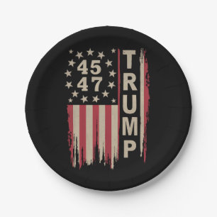Assiettes En Carton Drapeau Trump 45 47 Vintage Rétro Amérique USA