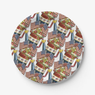 Assiettes En Carton Drapeau vintage Patriotique Fleur Pot Patiné USA