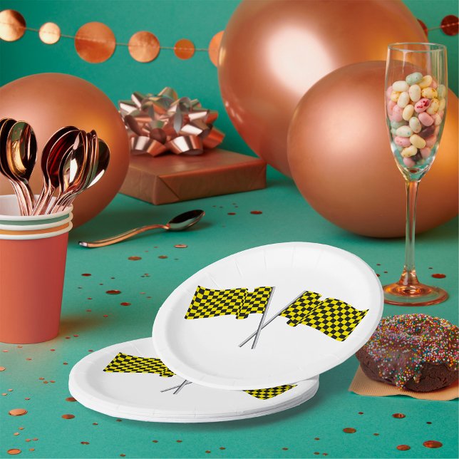 Assiettes En Carton Drapeaux De Course Jaune Et Noir (Créateur téléchargé)